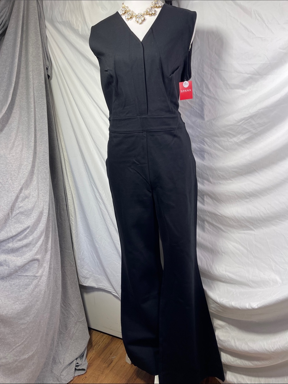 SPANX Black V-Neck Wide-Leg Sleeveless Jumpsuit